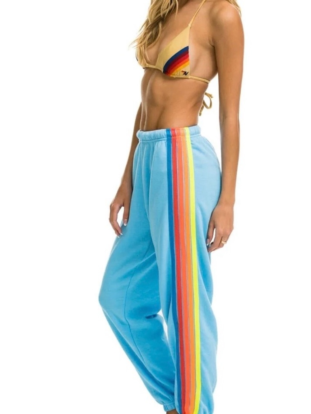 Aviator Nation Light Blue teal 5-Stripe sweat pants l
